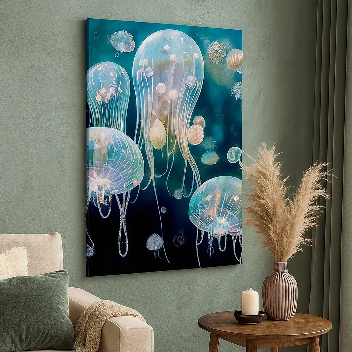 Bild auf Leinwand - Leinwandbild - Zarte Quallen in der Unterwasserwelt - 50x70cm - Unterwasserball - Moderne Wanddekoration für Wohnzimmer und Schlafzimmer ARTTOR