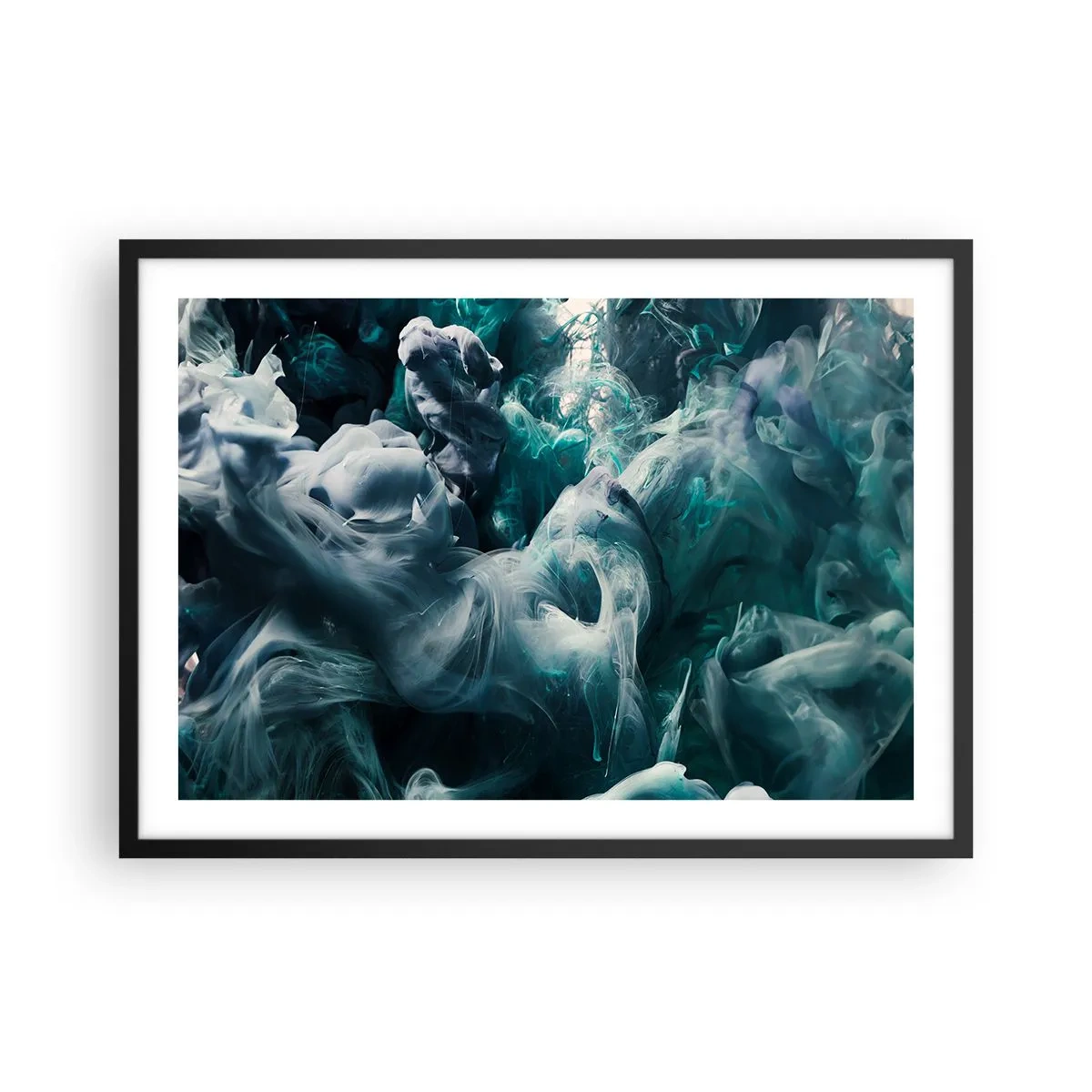 Poster in einem schwarzem Rahmen - Dynamische abstrakte Wellen in Blau- und Weißtönen - 70x50cm - Farbbewegung - Moderne Wanddekoration für Wohnzimmer und Schlafzimmer ARTTOR