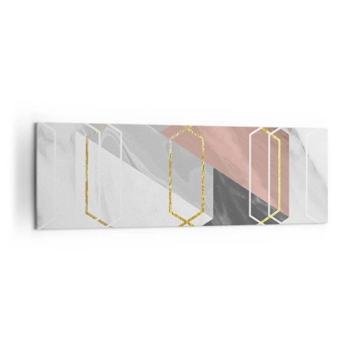 Bild auf Leinwand - Leinwandbild - Geometrische Figuren mit Gold- und Marmorakzenten - 160x50cm - Kettenkomposition - Moderne Wanddekoration für Wohnzimmer und Schlafzimmer ARTTOR