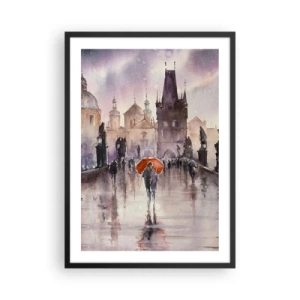 Poster in einem schwarzem Rahmen - Ein romantischer Spaziergang auf der Brücke an einem regnerischen Tag - 50x70cm - Leute verändern sich nicht - Moderne Wanddekoration für Wohnzimmer und Schlafzimmer ARTTOR