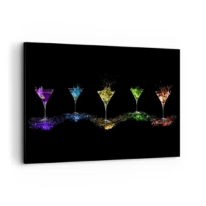 Bild auf Leinwand - Leinwandbild - Bunte Cocktails in Gläsern auf schwarzem Hintergrund - 120x80cm - Farben der Freude in Kristallglas - Moderne Wanddekoration für Wohnzimmer und Schlafzimmer ARTTOR