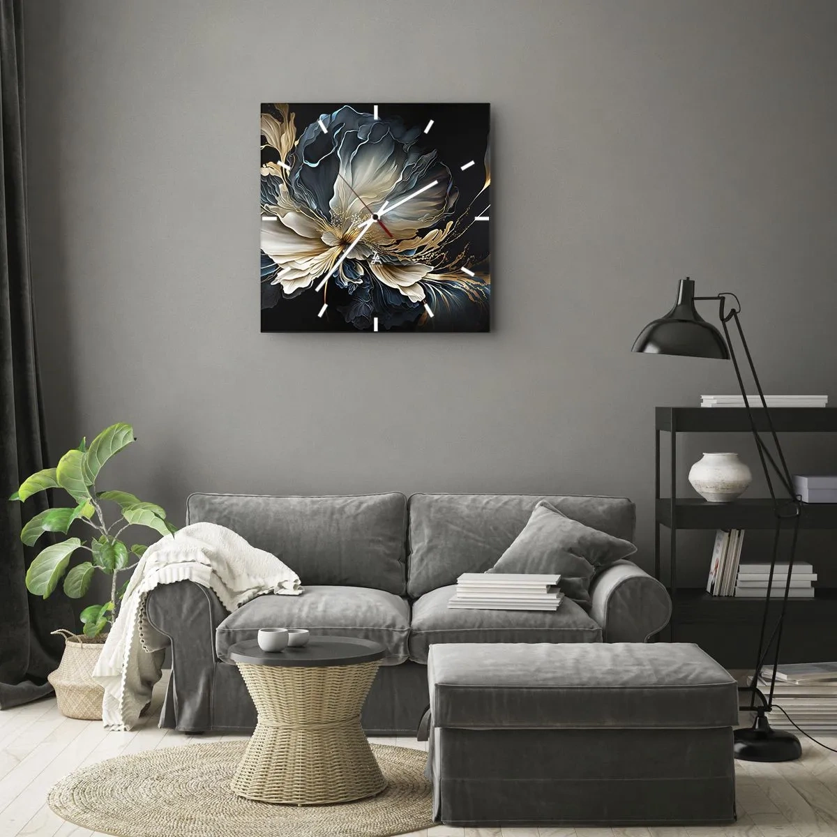 Wanduhr - Glasuhr - Märchenhafte Farnblume - 40x40 cm