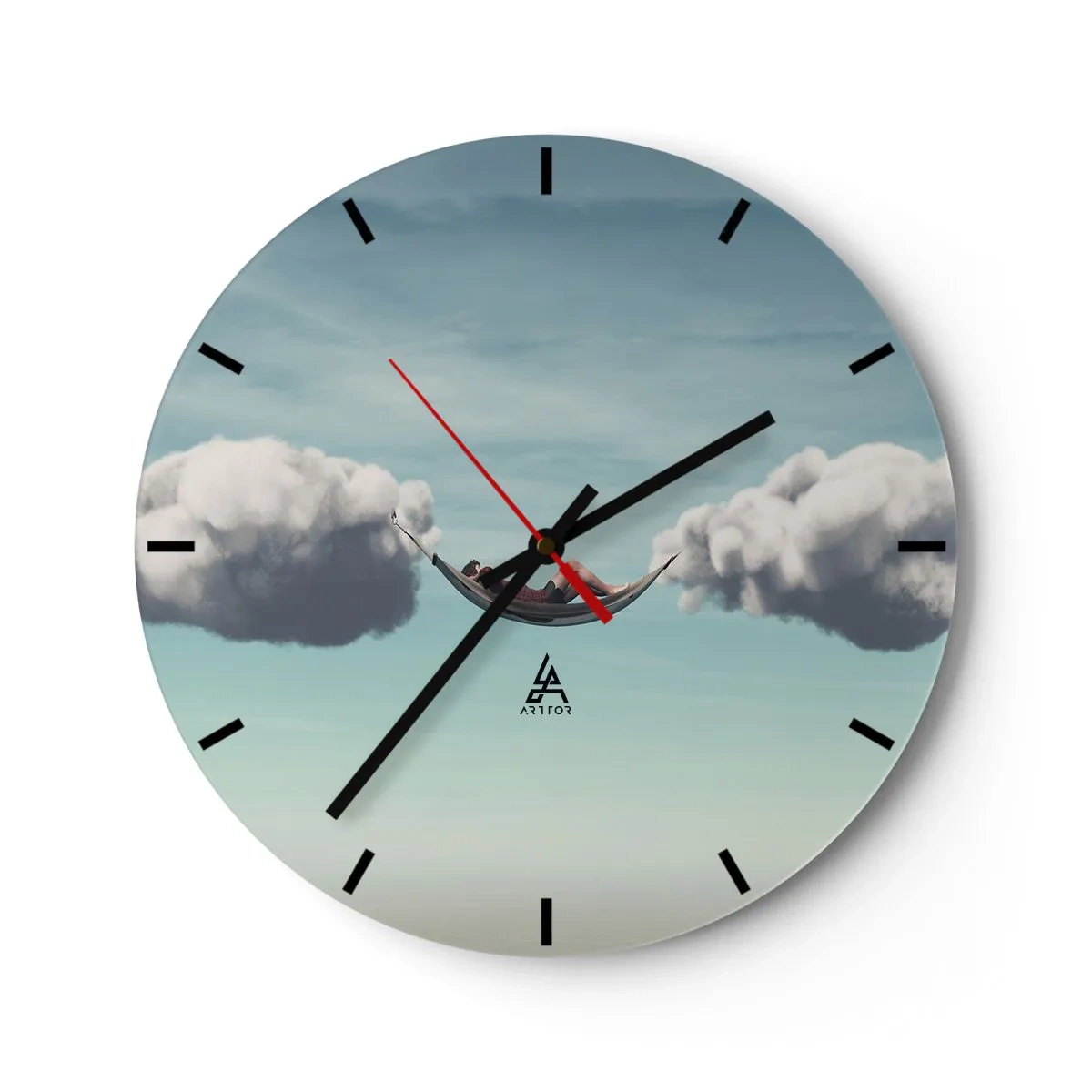 Wanduhr - Glasuhr - Eine Hängematte, die über den Wolken schwebt - 30x30cm - Die Behaglichkeit des Augenblicks - Moderne Wanddekoration für Wohnzimmer, Küche und Schlafzimmer ARTTOR
