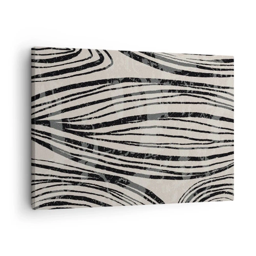 Bild auf Leinwand - Leinwandbild - Abstrakte Wellen in Schwarz-Weiß-Tönen - 70x50cm - Linienpool - Moderne Wanddekoration für Wohnzimmer und Schlafzimmer ARTTOR