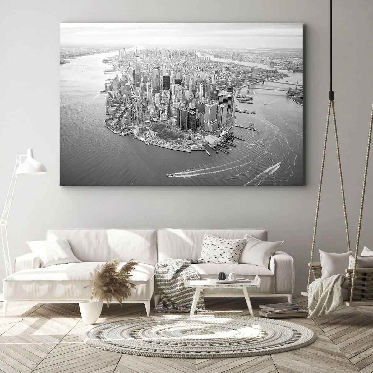 Bild auf Leinwand - Leinwandbild - Luftaufnahme von Manhattan in Schwarzweiß - 100x70cm - Und wie kann es man nicht lieben? - Moderne Wanddekoration für Wohnzimmer und Schlafzimmer ARTTOR