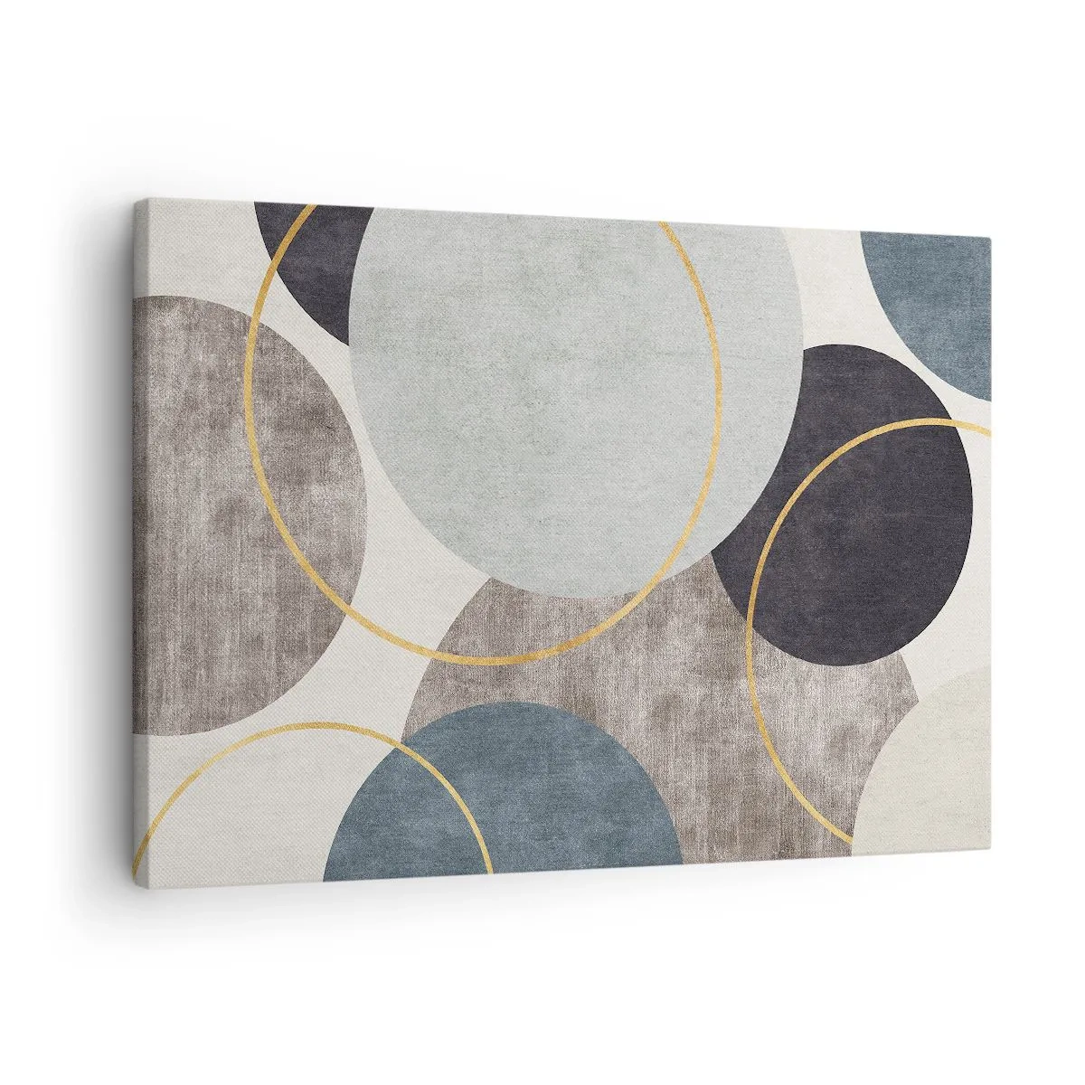 Bild auf Leinwand - Leinwandbild - Geometrische Kreise in Grau-, Blau- und Goldtönen - 70x50cm - Rad für Rad - Moderne Wanddekoration für Wohnzimmer und Schlafzimmer ARTTOR