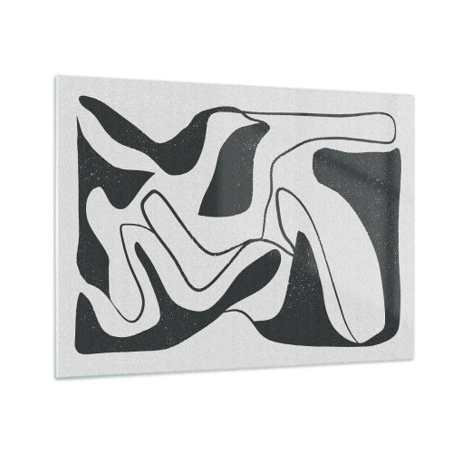 Glasbild - Bild auf glas - Schwarz-weiße abstrakte Formen, die einem Labyrinth ähneln - 70x50cm - Abstraktes Spiel im Labyrinth - Moderne Wanddekoration für Wohnzimmer und Schlafzimmer ARTTOR