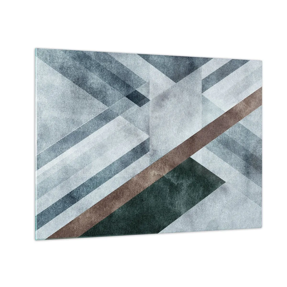 Glasbild - Bild auf glas - Geometrische Abstraktion in kühlen Tönen mit dunkelgrünem Akzent - 70x50cm - Anspruchsvolle Eleganz der Geometrie - Moderne Wanddekoration für Wohnzimmer und Schlafzimmer ARTTOR
