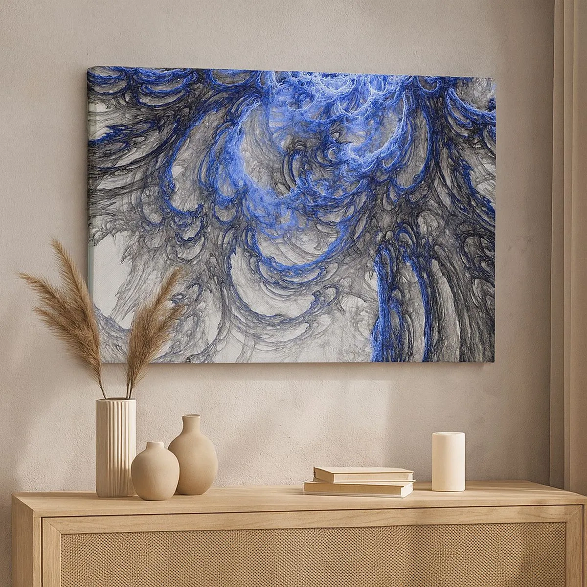 Bild auf Leinwand - Leinwandbild - Abstrakte Wellen in Blau- und Grautönen - 70x50cm - Die Geburt einer Welle - Moderne Wanddekoration für Wohnzimmer und Schlafzimmer ARTTOR