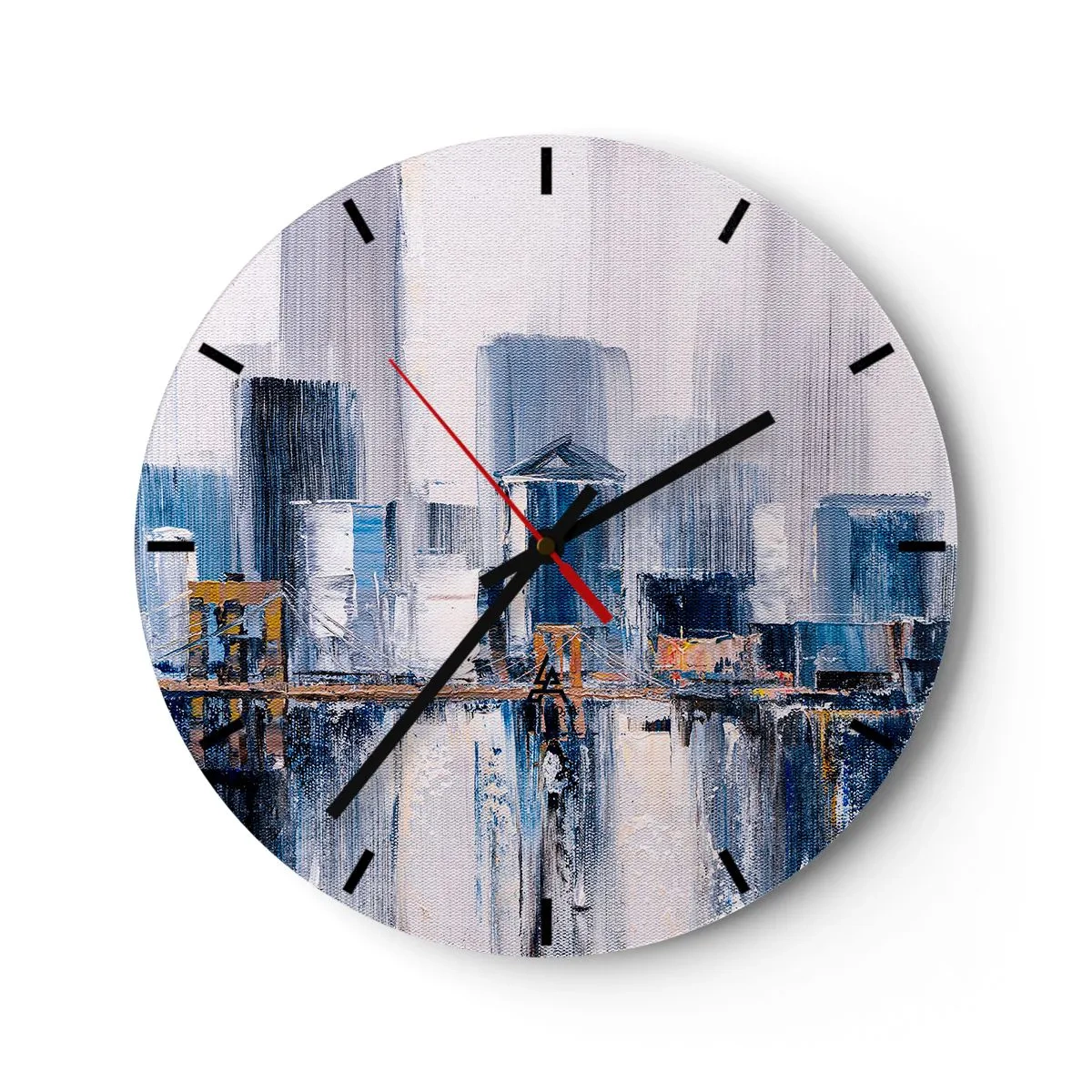 Wanduhr - Glasuhr - Impressionistisches Stadtpanorama mit Wolkenkratzern und einer Brücke - 30x30cm - New Yorker Eindruck - Moderne Wanddekoration für Wohnzimmer, Küche und Schlafzimmer ARTTOR