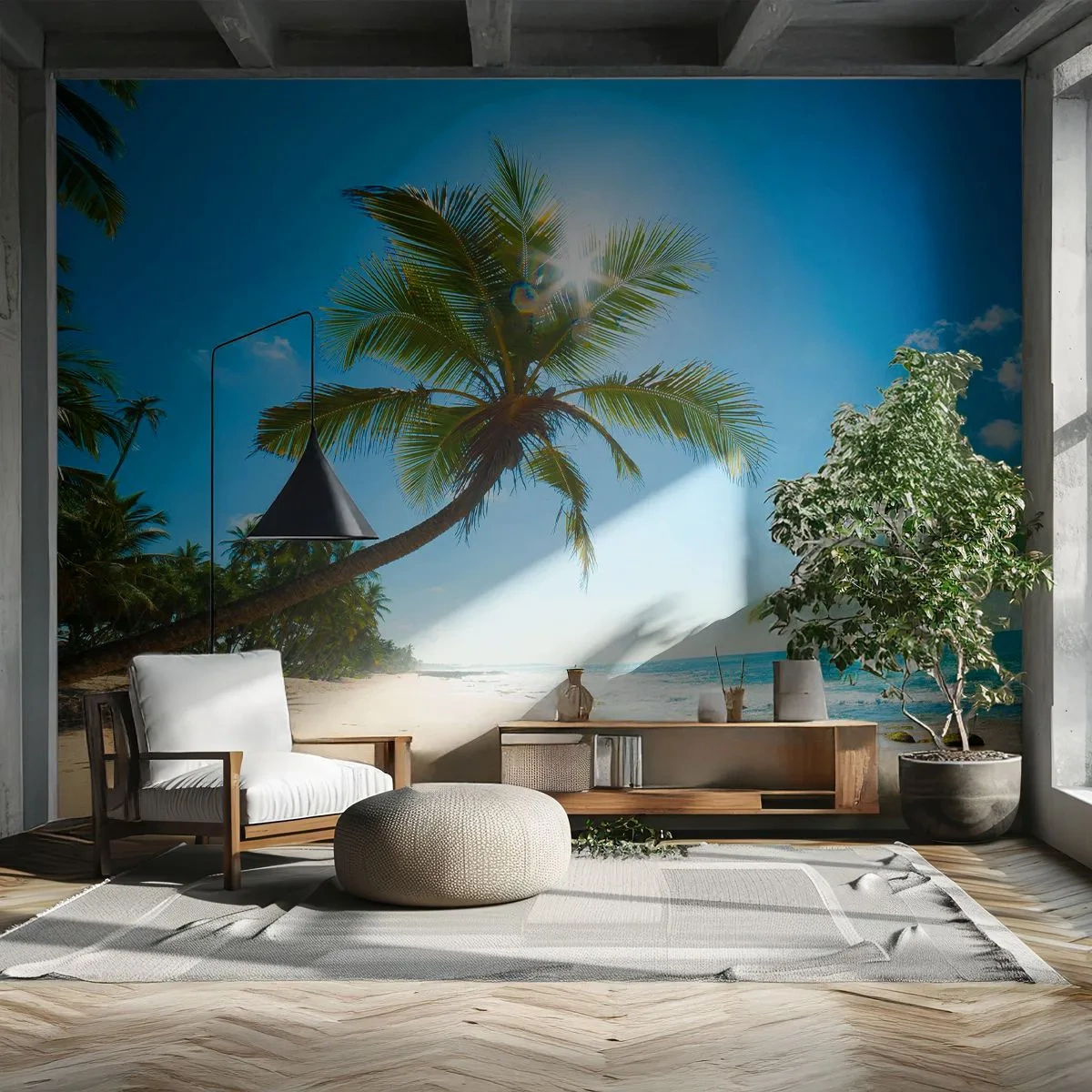 Fototapete Premium Sand - Niemandem zeigen - Landschaft, Strand, Kokusnuss-Palme - 250x175 cm