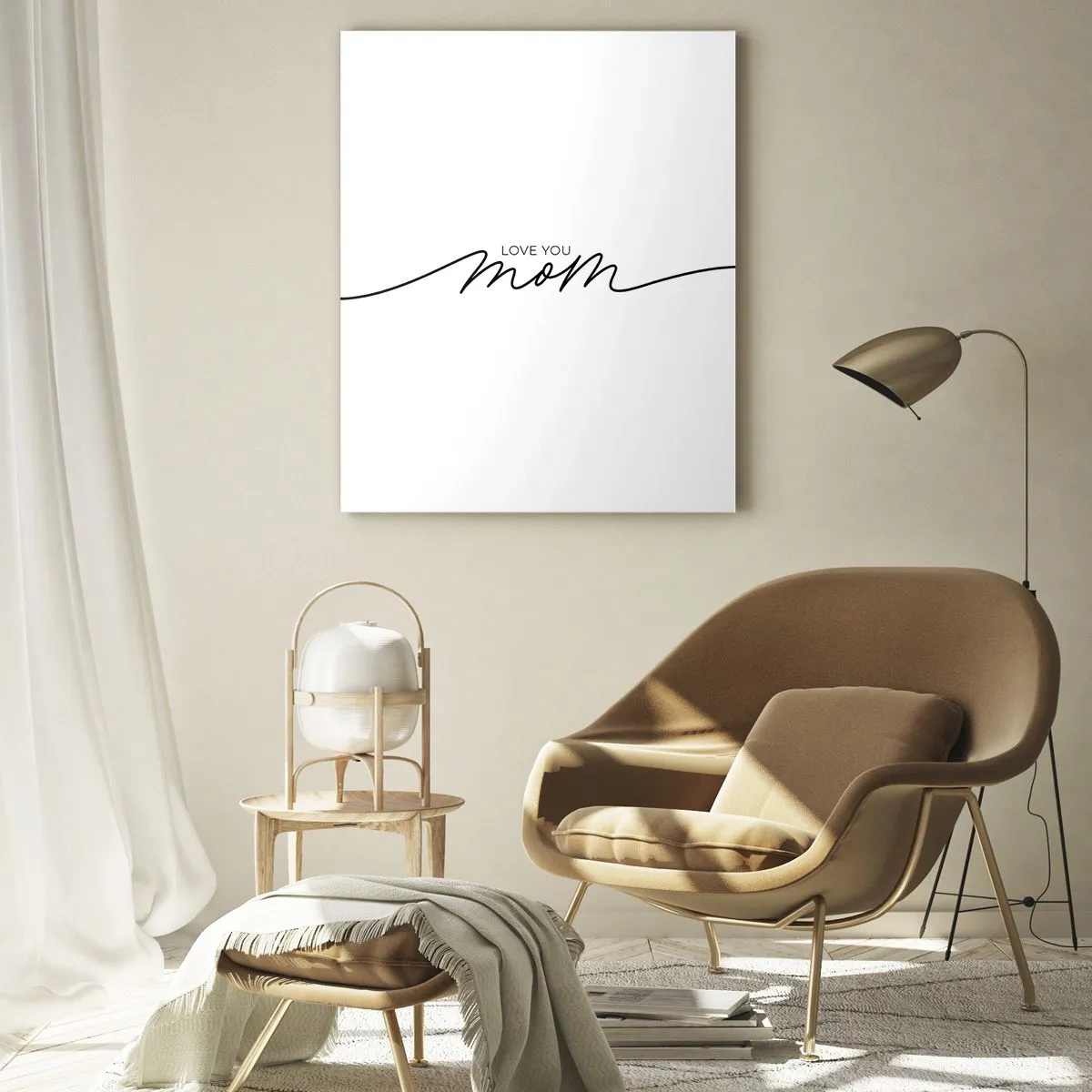 Glasbild - Bild auf glas - Minimalistische Love You Mom-Inschrift auf weißem Hintergrund - 80x120cm - Große Emotionen - Moderne Wanddekoration für Wohnzimmer und Schlafzimmer ARTTOR