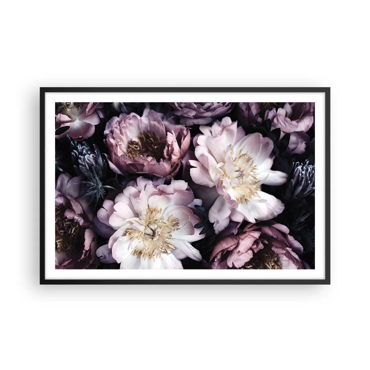 Poster in einem schwarzem Rahmen - Blumenstrauß im alten Stil - 91x61 cm