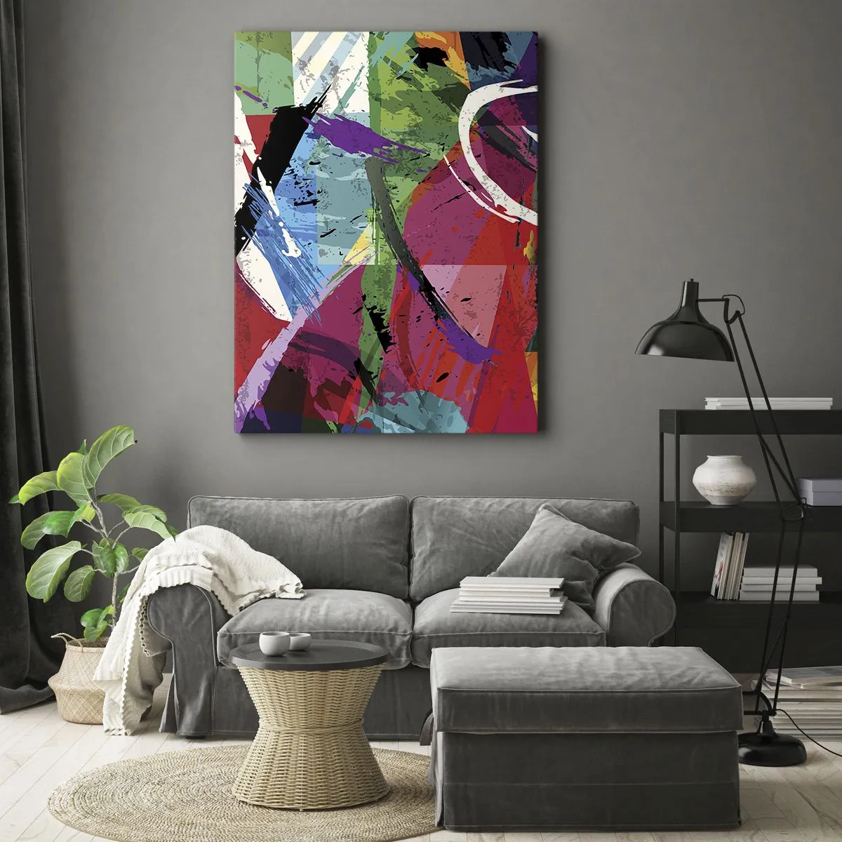Bild auf Leinwand - Leinwandbild - Farbenfrohe Abstraktion mit dynamischen Pinselstrichen - 70x100cm - Schnell, spritzig und springt - Moderne Wanddekoration für Wohnzimmer und Schlafzimmer ARTTOR