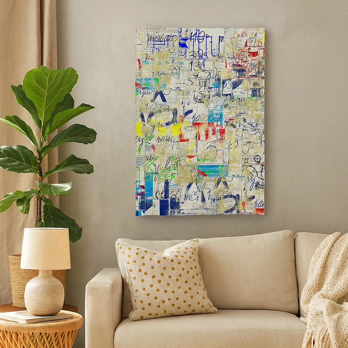 Bild auf Leinwand - Leinwandbild - Abstrakte Graffiti mit bunten Inschriften und Mustern - 50x70cm - Es freut einfach die Augen - Moderne Wanddekoration für Wohnzimmer und Schlafzimmer ARTTOR