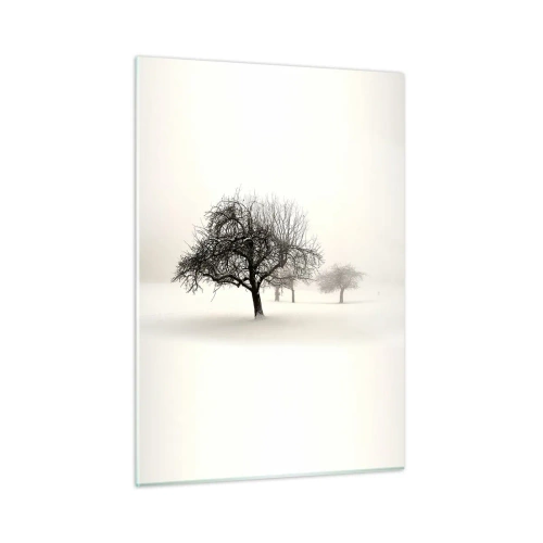 Glasbild - Bild auf glas - Bäume in einer Winterlandschaft, bedeckt mit Schnee und Nebel - 50x70cm - Winterschlaf - Moderne Wanddekoration für Wohnzimmer und Schlafzimmer ARTTOR
