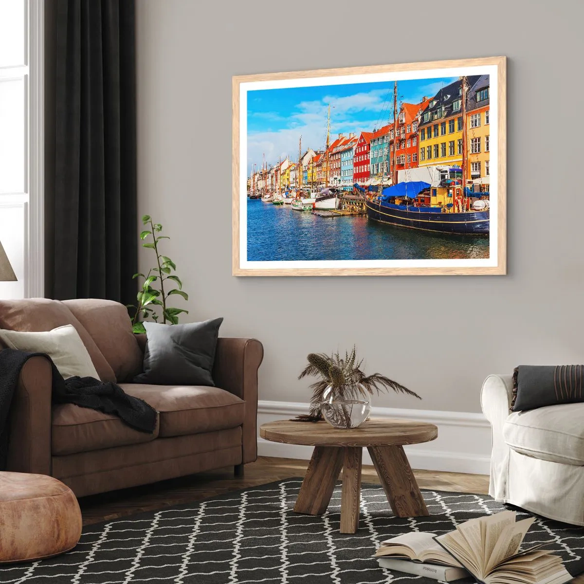 Poster in einem Rahmen aus heller Eiche - Fröhlicher Kai - 40x30 cm