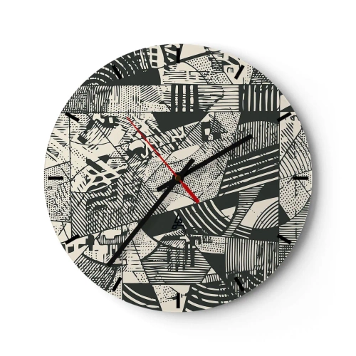 Wanduhr - Glasuhr - Geometrisches abstraktes Muster im grafischen Stil - 30x30cm - Die Dynamik der Gegenwart - Moderne Wanddekoration für Wohnzimmer, Küche und Schlafzimmer ARTTOR