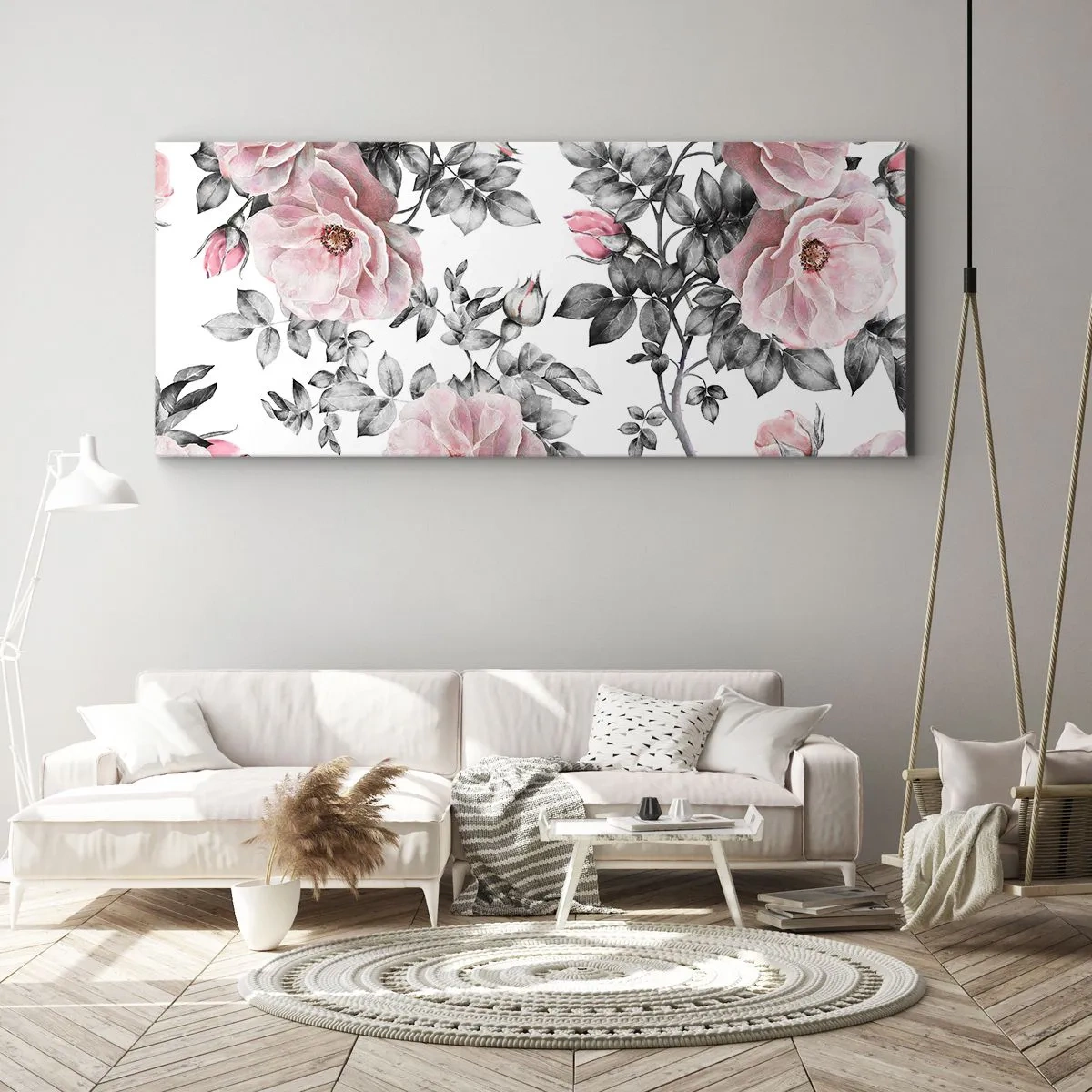 Bild auf Leinwand - Leinwandbild - Verliere dich in den Blüten der Rosen - 100x40 cm