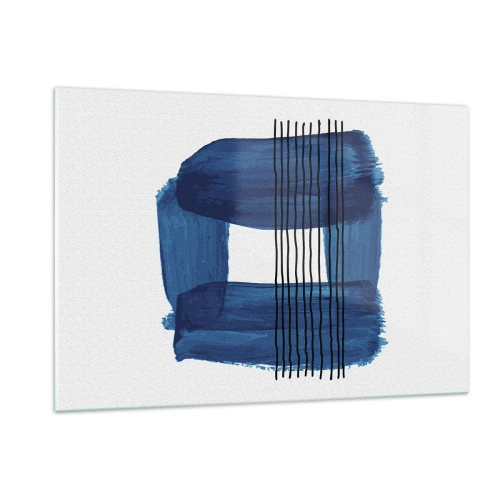 Glasbild - Bild auf glas - Moderne Abstraktion in Blautönen - 120x80cm - Blaue und schwarze Komposition - Moderne Wanddekoration für Wohnzimmer und Schlafzimmer ARTTOR