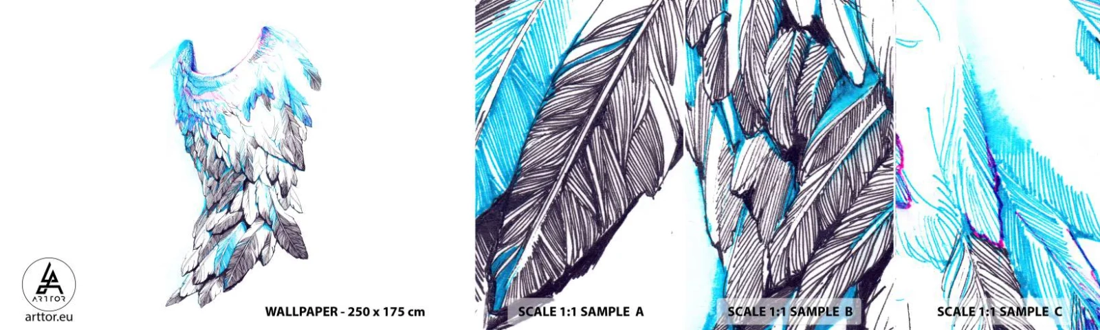 Fototapeten Muster Selbstklebend Deluxe Sticker - Ich brauche Flügel - Abstraktion, Vogel Flügel, Vogelfedern - 100x30 cm