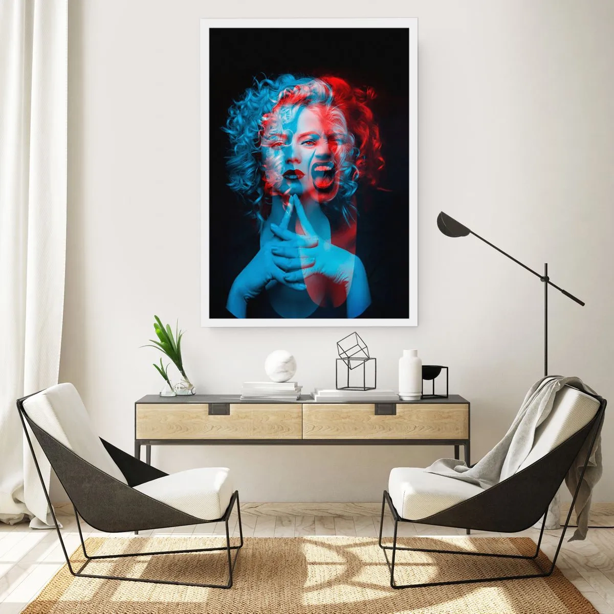 Poster - Künstlerisches Frauenportrait mit 3D-Effekten in Rot und Blau. - 50x70cm - Alter Ego - Moderne Wanddekoration für Wohnzimmer und Schlafzimmer ARTTOR