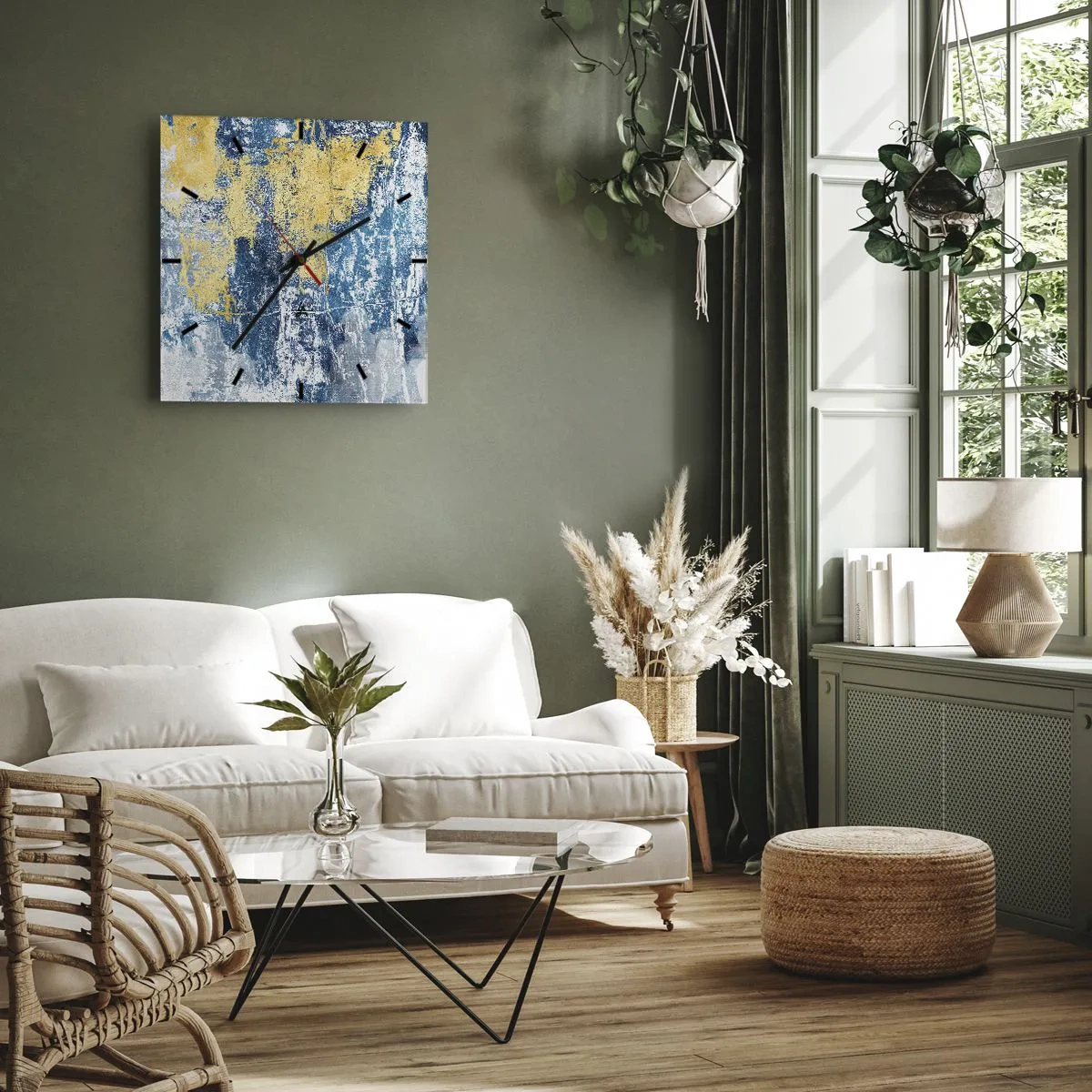 Wanduhr - Glasuhr - Abstraktion in Blau- und Gelbtönen - 30x30cm - Abstraktion voller Wetter - Moderne Wanddekoration für Wohnzimmer und Schlafzimmer ARTTOR