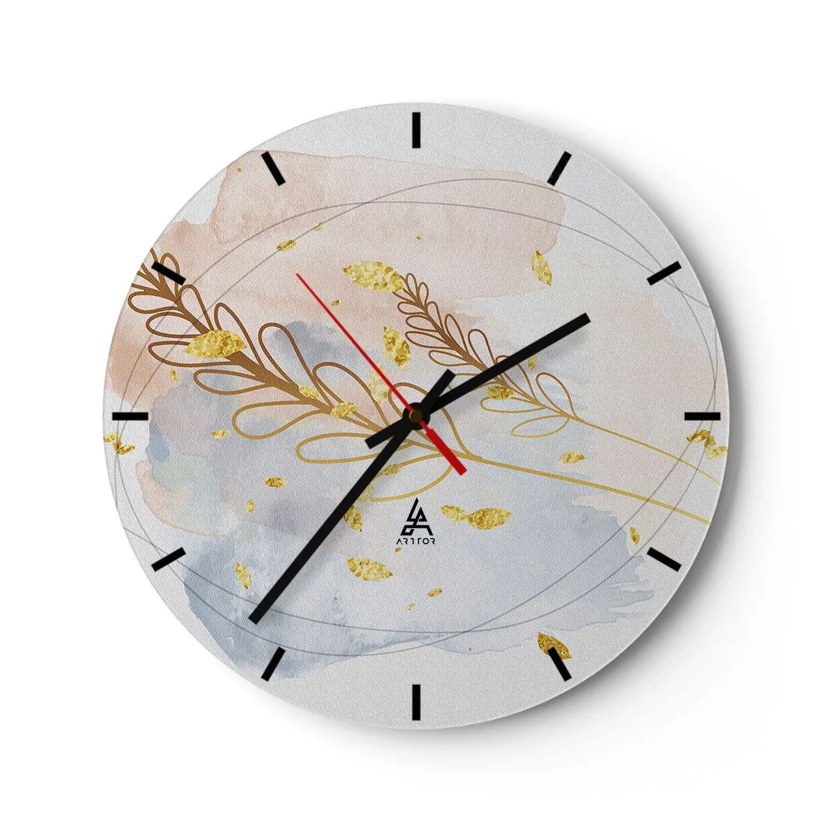 Wanduhr - Glasuhr - Ein zartes Blumenmotiv mit goldenen Akzenten in Aquarell - 30x30cm - Goldenr Hauch - Moderne Wanddekoration für Wohnzimmer, Küche und Schlafzimmer ARTTOR