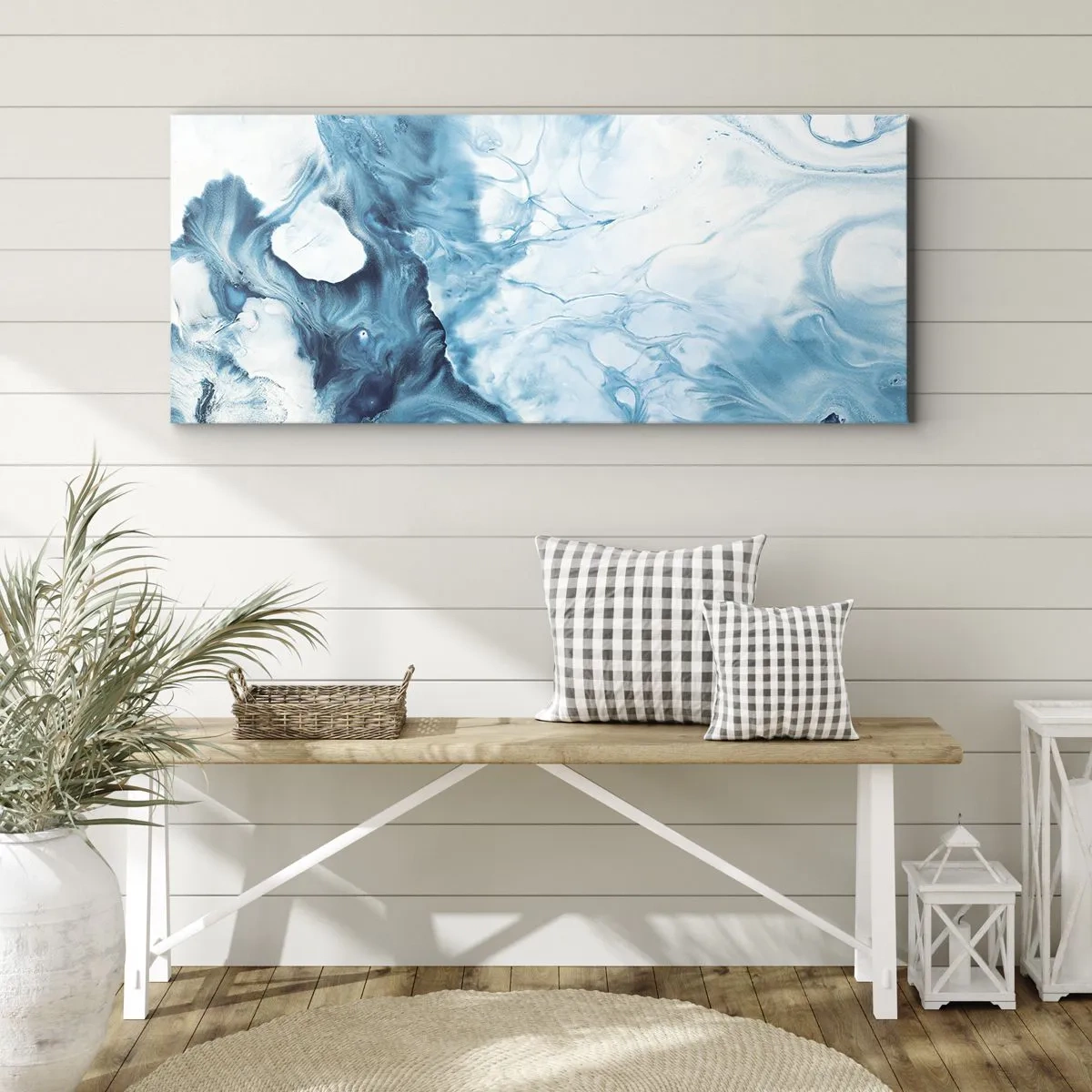 Bild auf Leinwand - Leinwandbild - Abstraktes Muster in Blautönen - 140x50cm - Blaues Konzert - Moderne Wanddekoration für Wohnzimmer und Schlafzimmer ARTTOR