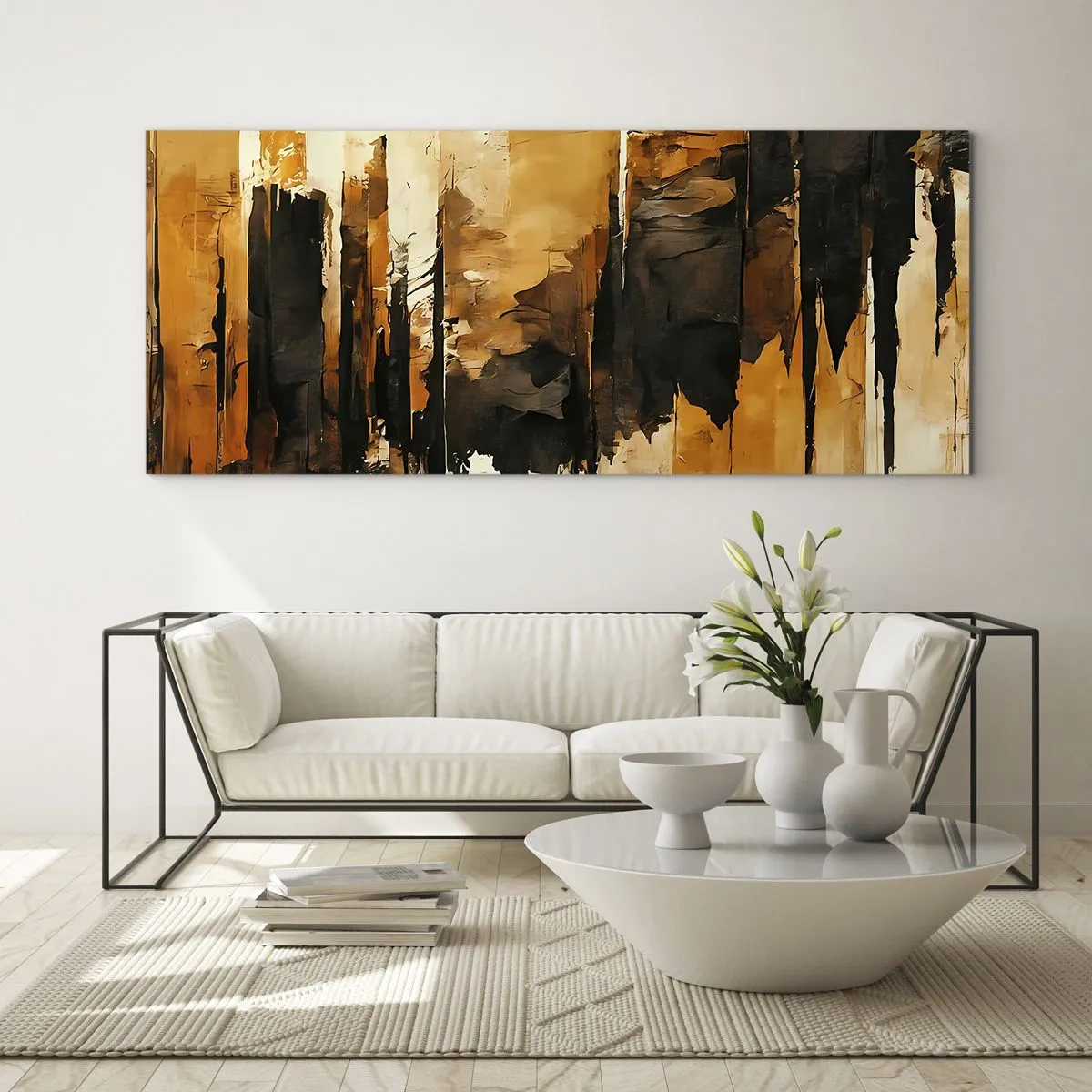 Glasbild - Bild auf glas - Harmonie von Schwarz und Gold - 100x40 cm