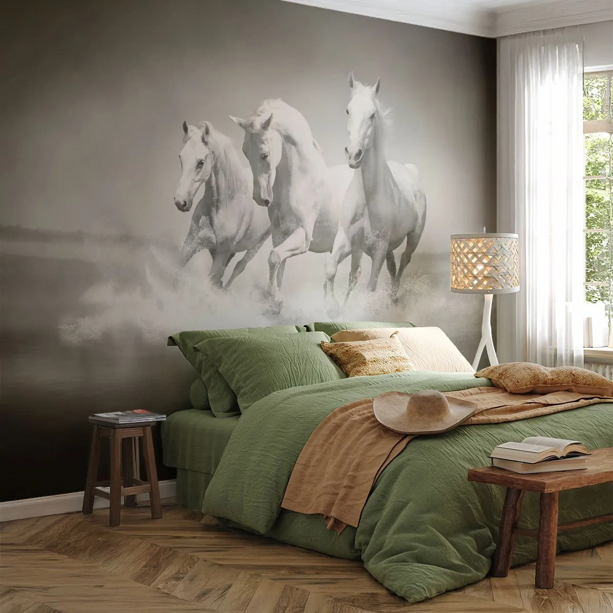 Selbstklebende Fototapete Deluxe Sticker - Weißer Wahnsinn - Tiere, Pferde, Natur - 200x140 cm