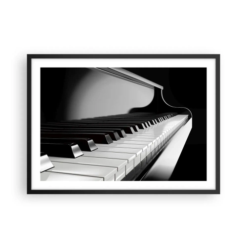 Poster in einem schwarzem Rahmen - Klaviertasten in einer eleganten Schwarz-Weiß-Aufnahme - 70x50cm - Harmonie von Formen und Farben - Moderne Wanddekoration für Wohnzimmer und Schlafzimmer ARTTOR