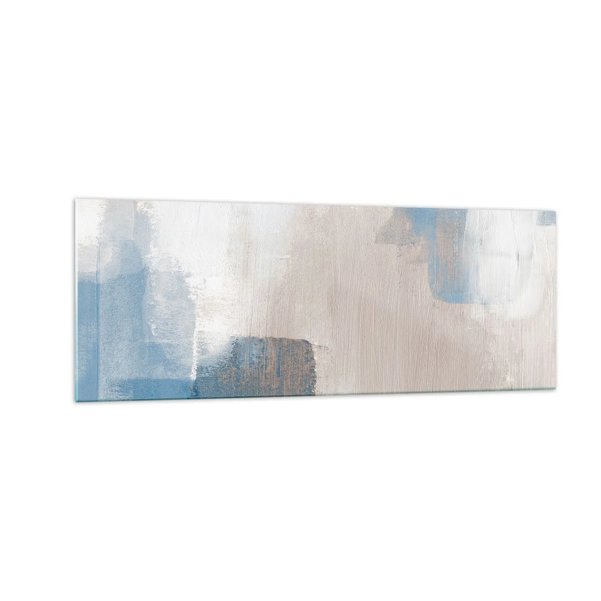 Glasbild - Bild auf glas - Abstrakte Formen in Blau- und Beigetönen - 140x50cm - Rosa Abstraktion hinter einem blauen Vorhang - Moderne Wanddekoration für Wohnzimmer und Schlafzimmer ARTTOR