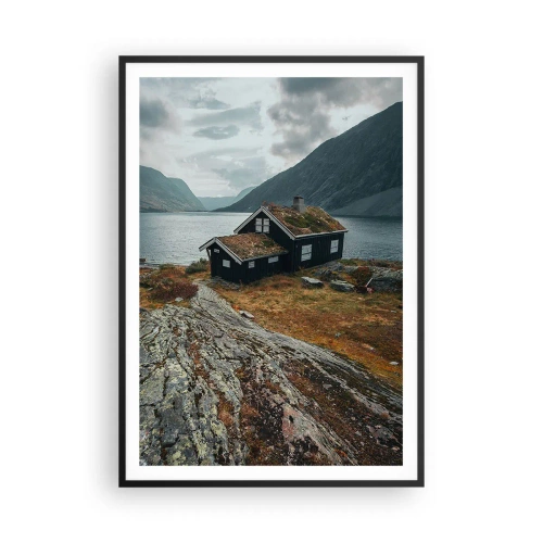 Poster in einem schwarzem Rahmen - Sommerresort am Fjord - 70x100 cm