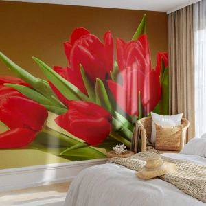 Fototapete Premium Sand - Ein Haufen Frühlingsfreude - Blumen, Tulpen, Blumenstrauß - 250x175 cm