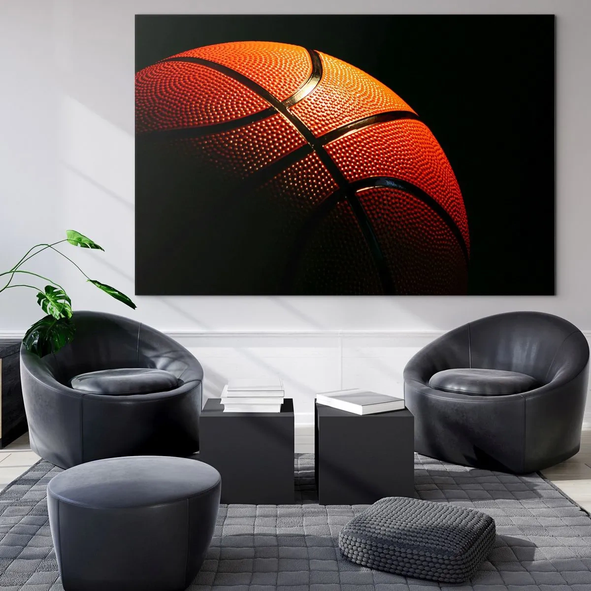 Glasbild - Bild auf glas - Orangefarbener Basketball auf dunklem Hintergrund - 120x80cm - Schön wie ein Planet - Moderne Wanddekoration für Wohnzimmer und Schlafzimmer ARTTOR