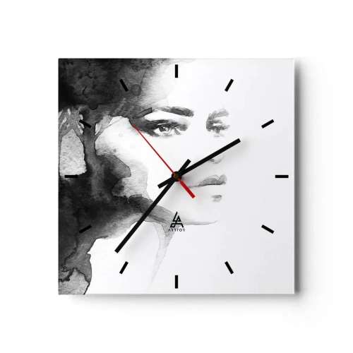 Wanduhr - Glasuhr - Ein subtiles Porträt einer Frau in Schwarz-Weiß-Tönen - 30x30cm - Aus Geheimnis und Nebel - Moderne Wanddekoration für Wohnzimmer und Schlafzimmer ARTTOR