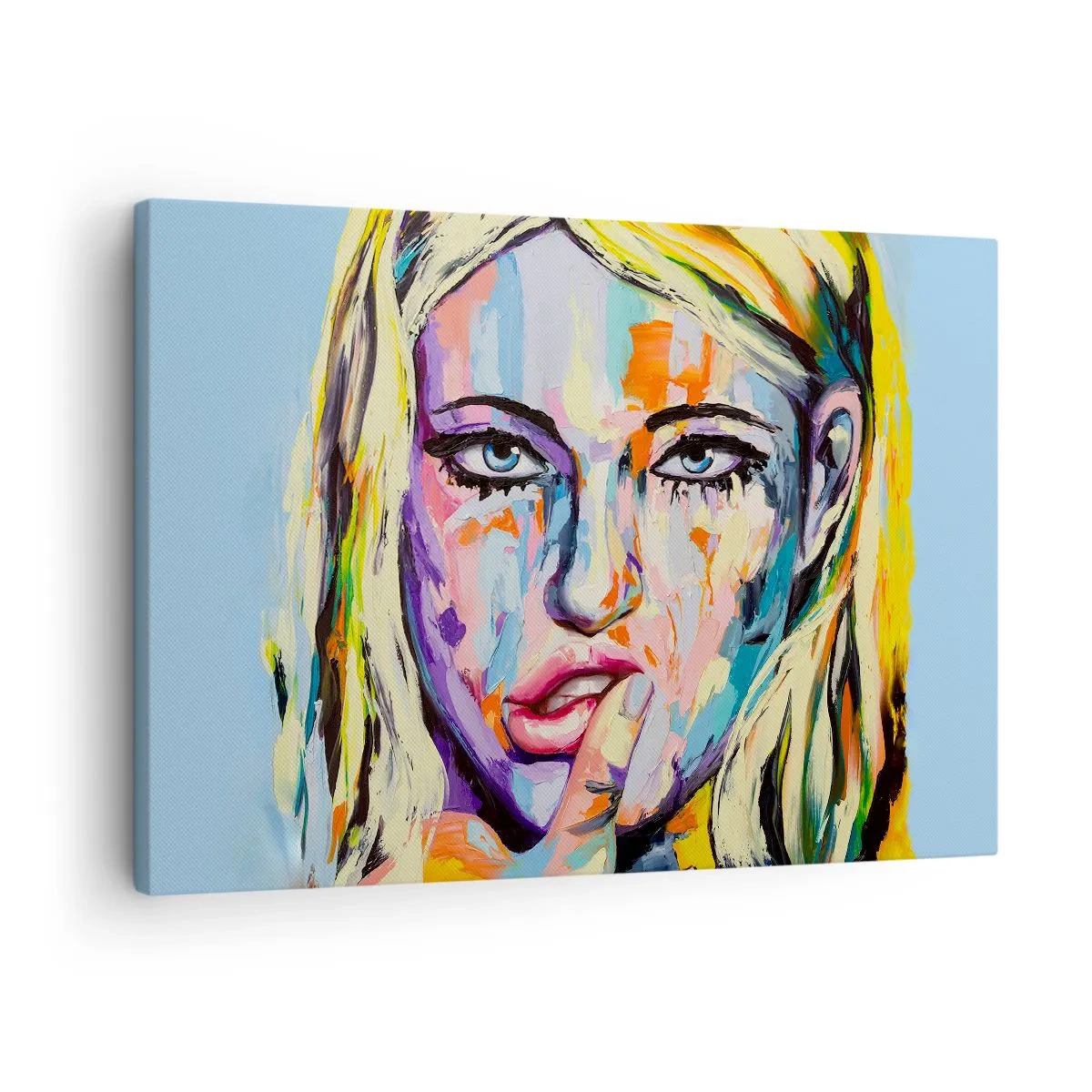 Bild auf Leinwand - Leinwandbild - Farbenfrohes Porträt einer Frau im abstrakten Stil - 70x50cm - Schau ihr direkt in die Augen - Moderne Wanddekoration für Wohnzimmer und Schlafzimmer ARTTOR