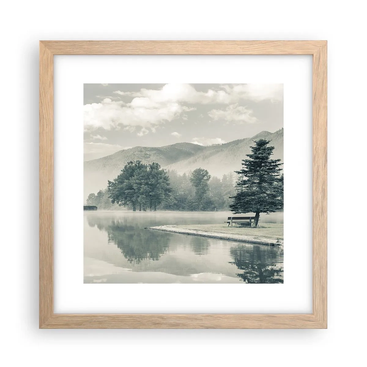 Poster in einem Rahmen aus heller Eiche - Der See schläft noch - 30x30 cm