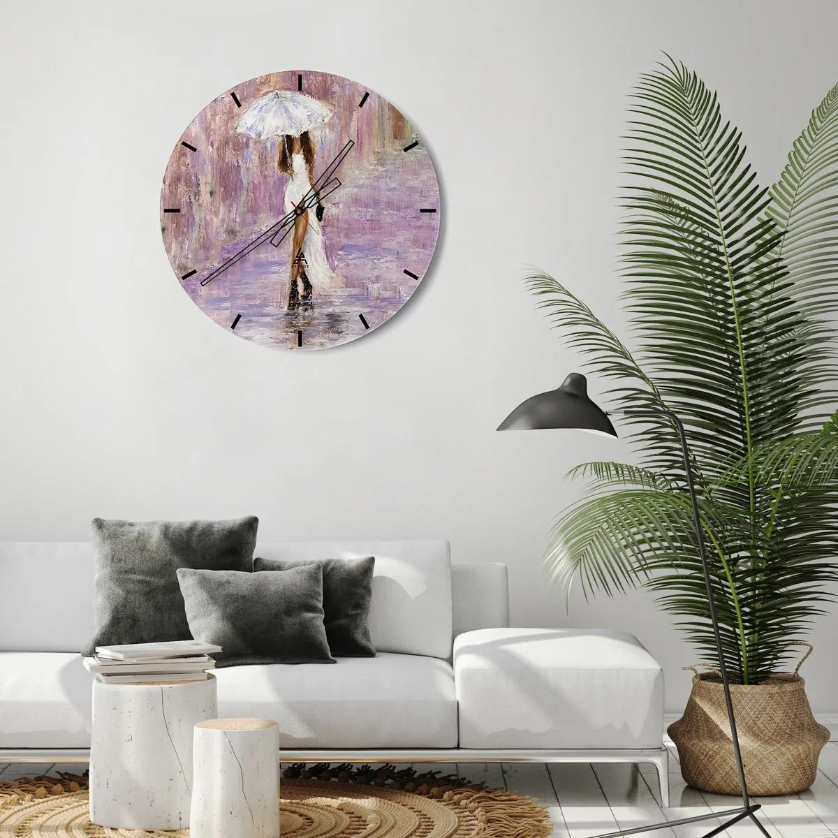 Wanduhr - Glasuhr - Im lila Regen - 30x30 cm