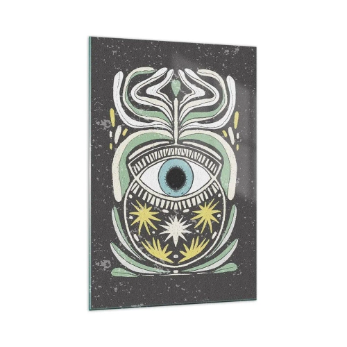 Glasbild - Bild auf glas - Ein symbolisches Auge, umgeben von abstrakten Mustern - 70x100cm - Stammesrituale - Moderne Wanddekoration für Wohnzimmer und Schlafzimmer ARTTOR