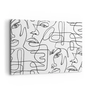 Bild auf Leinwand - Leinwandbild - Eine minimalistische Zeichnung eines Gesichts mit Linien auf hellem Hintergrund. - 100x70cm - In verworrenen Gefühlen - Moderne Wanddekoration für Wohnzimmer und Schlafzimmer ARTTOR