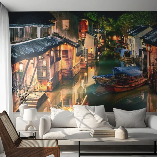 Fototapete Premium Sand - Ein Abend auf einer chinesischen Straße - Landschaft, Stadt, Asien - 150x105 cm