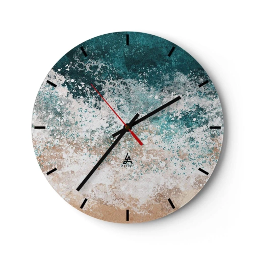 Wanduhr - Glasuhr - Abstrakte Meereswelle in Türkis- und Sandtönen - 30x30cm - Meeresgeschichten - Moderne Wanddekoration für Wohnzimmer, Küche und Schlafzimmer ARTTOR