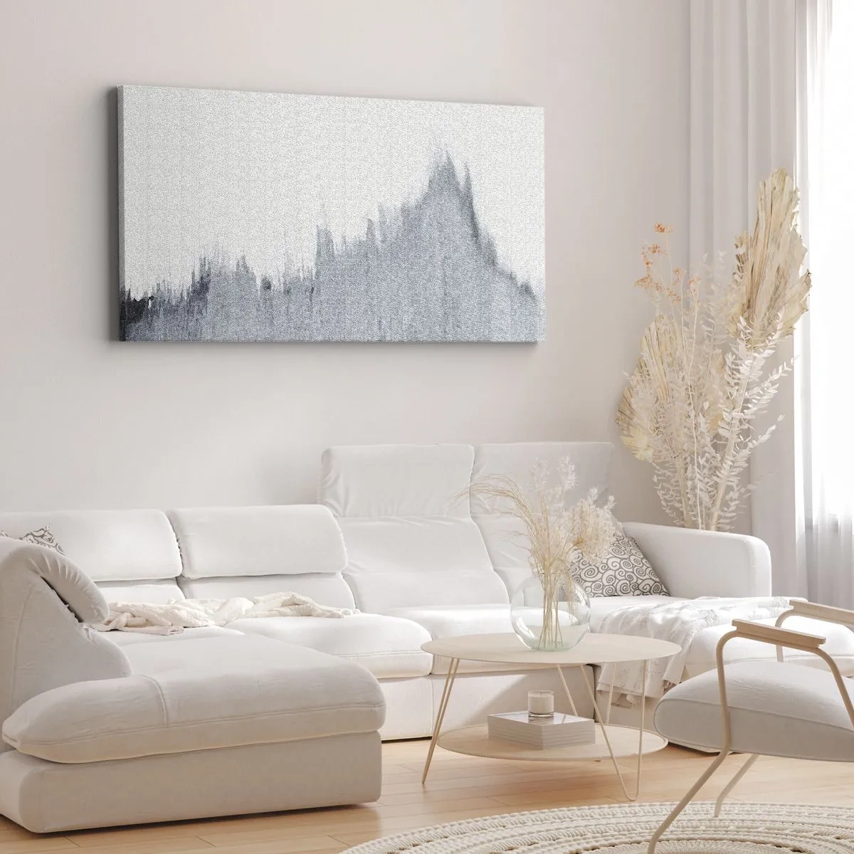 Bild auf Leinwand - Leinwandbild - Abstrakte graue Komposition im minimalistischen Stil - 160x50cm - Mysteriöse Aufzeichnung - Moderne Wanddekoration für Wohnzimmer und Schlafzimmer ARTTOR