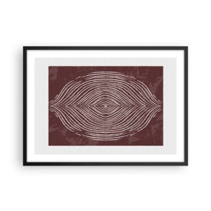 Poster in einem schwarzem Rahmen - Symmetrische Wellen in weißen Linien auf braunem Hintergrund - 70x50cm - Der Raum spricht - Moderne Wanddekoration für Wohnzimmer und Schlafzimmer ARTTOR