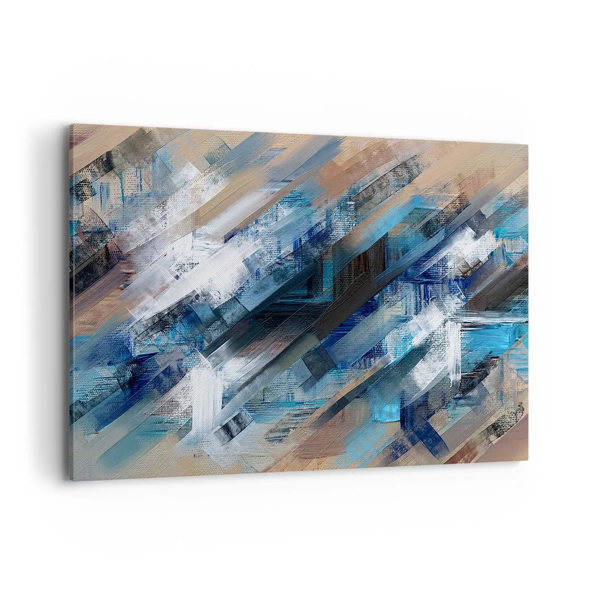 Bild auf Leinwand - Leinwandbild - Abstrakte Komposition mit blauen diagonalen Linien - 100x70cm - Auf einer blauen Diagonale - Moderne Wanddekoration für Wohnzimmer und Schlafzimmer ARTTOR