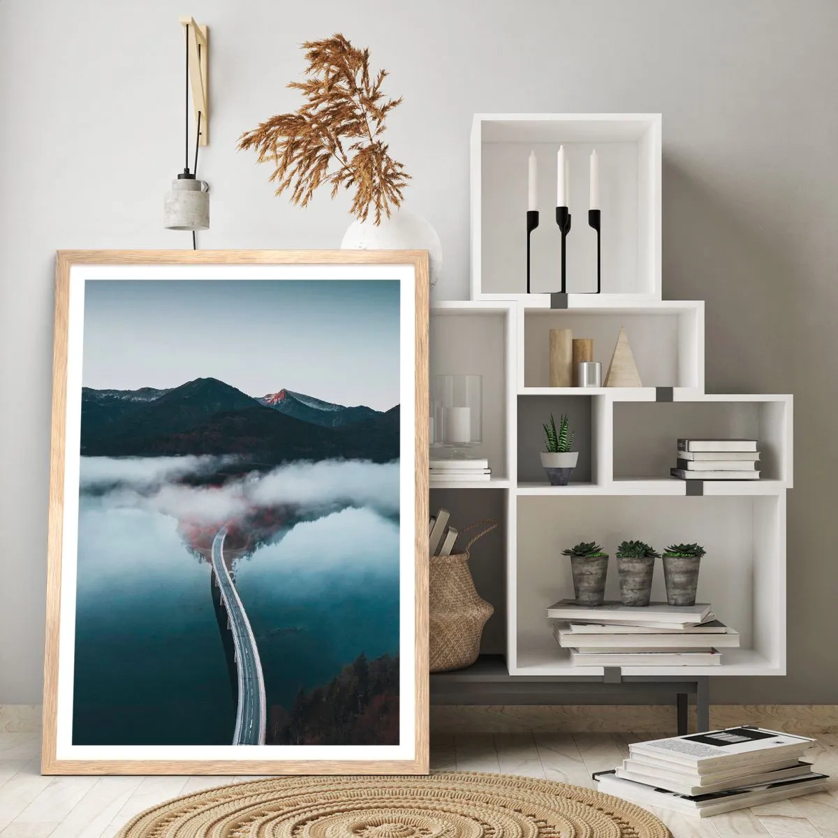 Poster in einem Rahmen aus heller Eiche - Über Wasser so glatt wie ein Spiegel - 40x50 cm