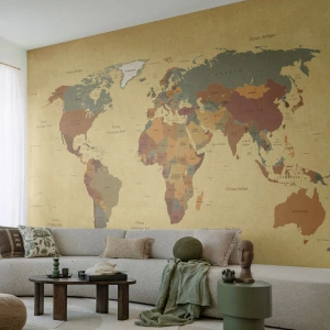 Fototapete Premium Sand - Eine stilisierte Weltkarte in Beige- und Brauntönen. - 100x70cm - Für dich - die ganze Welt - Moderne Wanddekoration für Wohnzimmer und Schlafzimmer ARTTOR