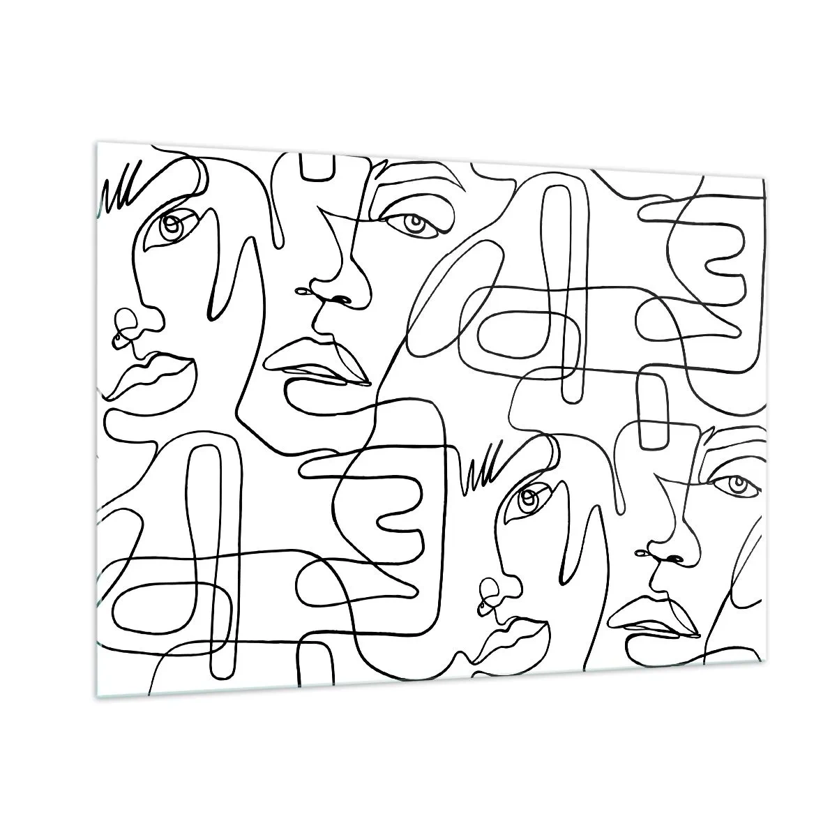 Glasbild - Bild auf glas - Schwarz-weiße Strichzeichnungen von Gesichtern - 100x70cm - In verworrenen Gefühlen - Moderne Wanddekoration für Wohnzimmer und Schlafzimmer ARTTOR